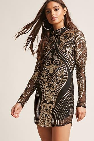 Forever21 Baroque Sequin Mock Neck Dress