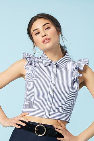 Forever21 Pinstriped Ruffle Shirt