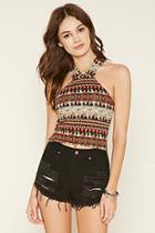 Forever21 Women's  Black & Mustard Tribal Print Crop Top