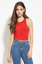 Forever21 Women's  Tomato Heathered Knit Crop Top