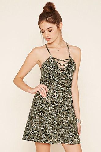 Forever21 Women's  Abstract Print Skater Dress