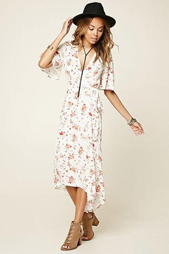 Forever21 Floral Print Wrap Midi Dress