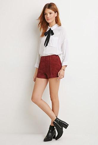 Love21 Women's  Genuine Suede Flat-front Shorts