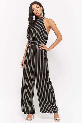 Forever21 Pinstripe Halter Jumpsuit