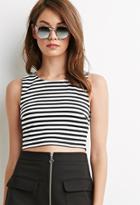 Forever21 Striped Zipper-back Crop Top