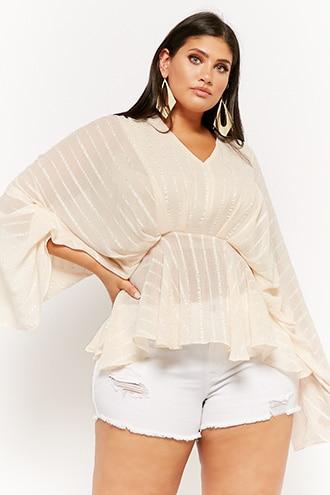 Forever21 Plus Size Sheer Striped Textured Ruffle Top