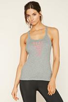 Forever21 Women's  Heather Grey Active Ribbed Graphic Tank