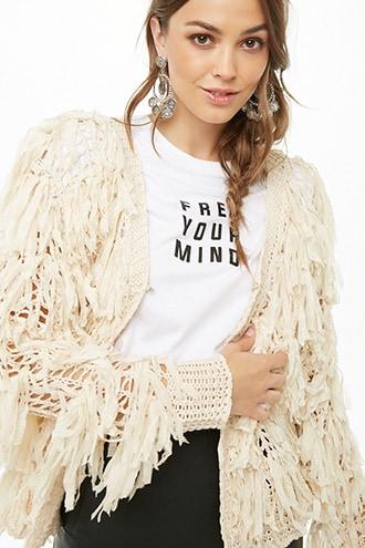 Forever21 Fringe Crochet-knit Open-front Jacket