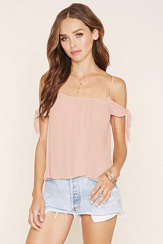 Forever21 Women's  Light Pink Open-shoulder Crisscross Top