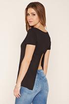 Forever21 Women's  Black High Slit-back Tee