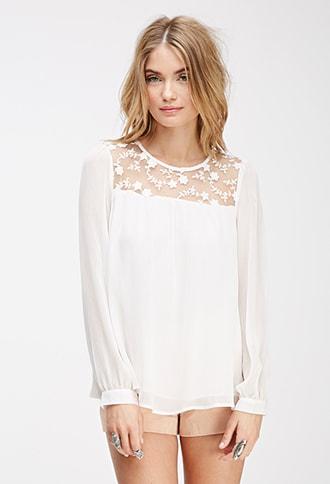 Forever21 Contemporary Embroidered-mesh Crepe Top