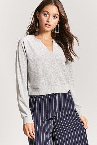 Forever21 Split-neck Velour Pullover