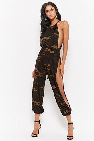 Forever21 Open-leg Camo Jumpsuit