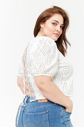 Forever21 Plus Size Semi-sheer Eyelet Crop Top