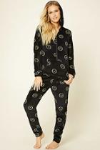 Forever21 Women's  Black & Yellow Happy Face Plush Pj Jumpsuit