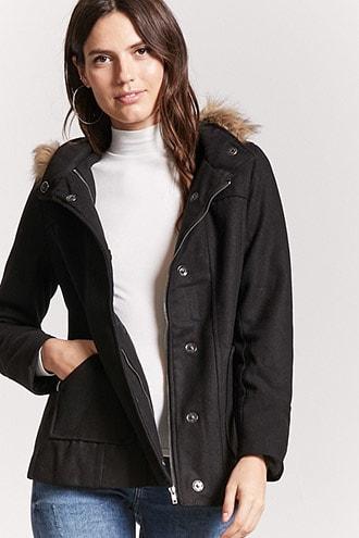 Forever21 Faux Fur-trimmed Woolen Coat