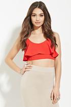 Forever21 Women's  Cherry Crepe Flounce Cropped Cami