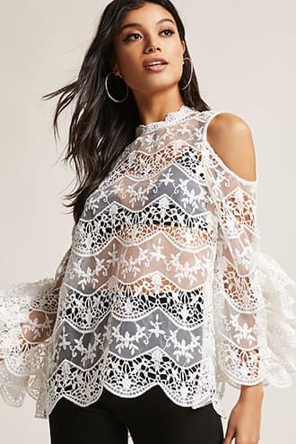Forever21 Sheer Lace Open-back Top