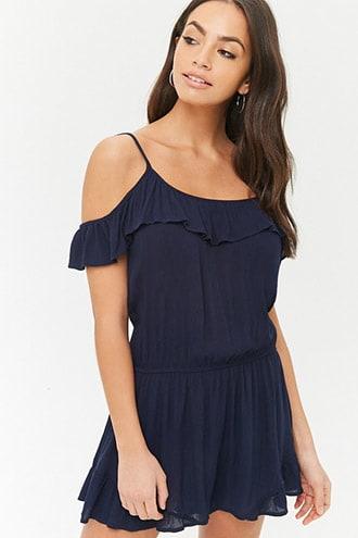 Forever21 Ruffle Open-shoulder Romper