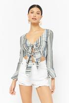 Forever21 Striped Tie-front Bell-sleeve Crop Top