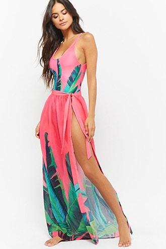 Forever21 Kulani Kinis Palm Leaf Print Cover-up Skirt