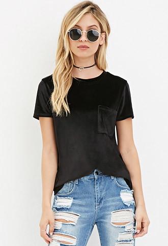 Forever21 Women's  Velvet Pocket Top (black)