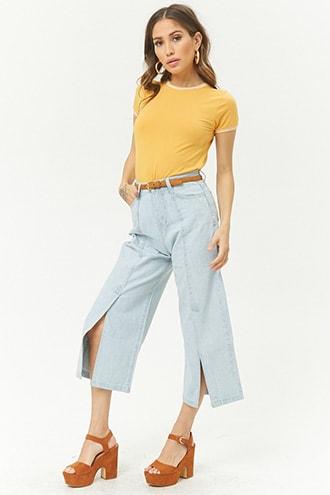 Forever21 Slit Wide-leg Jeans