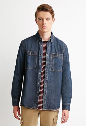 21 Men Two-pocket Denim Shirt