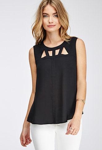Forever21 Contemporary Cutout Yoke Chiffon Top