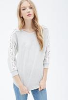Forever21 Crochet-paneled Heathered Sweatshirt