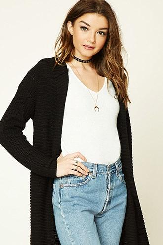 Forever21 Women's  Black Open-front Hooded Cardigan