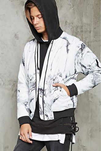 21 Men Men's  Marble Print Bomber Jacket