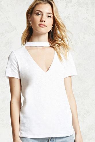 Forever21 Raw-cut Choker Neck Tee