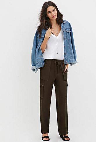 Forever21 Women's  Wide Leg Cargo Pants
