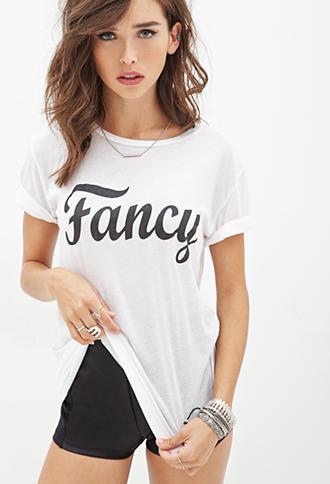 Forever21 Fancy Graphic Crewneck Tee White/black Small