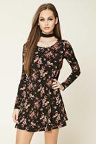 Forever21 Women's  Black & Mauve Floral Print Self-tie Dress