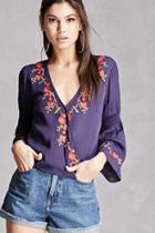Forever21 Floral Surplice Bell-sleeve Top