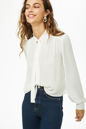 Forever21 Shirred Tie-neck Top