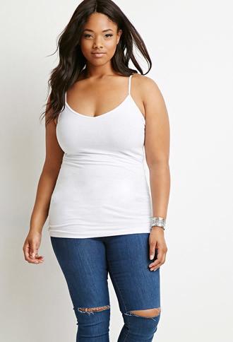 Forever21 Plus Women's  V-neck Knit Cami (white)