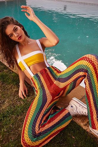 Forever21 Crochet Striped Flare Pants
