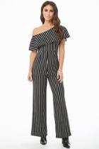Forever21 Striped One-shoulder Flounce Jumpsuit