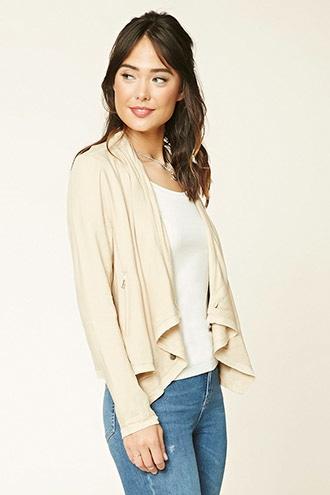 Forever21 Women's Tan Drape-front Shawl Collar Jacket