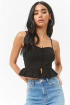 Forever21 Ribbed Knit Button-front Ruffle-hem Cami