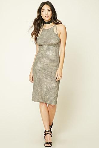 Forever21 Women's  Metallic Ribbed Knit Dress