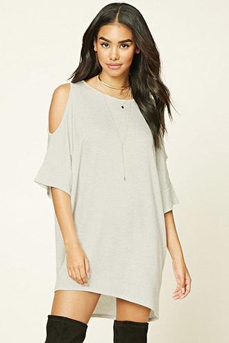 Forever21 Women's  Heather Grey Open-shoulder Dolman Dress