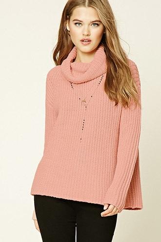 Forever21 Women's Light Pink Cowl Neck Sweater