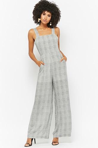 Forever21 Glen Plaid Square Neck Jumpsuit