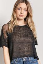 Forever21 Sheer Heathered Crochet Lace High-low Top