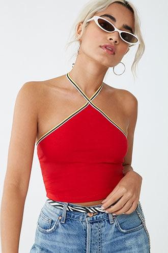 Forever21 Striped-trim Halter Crop Top