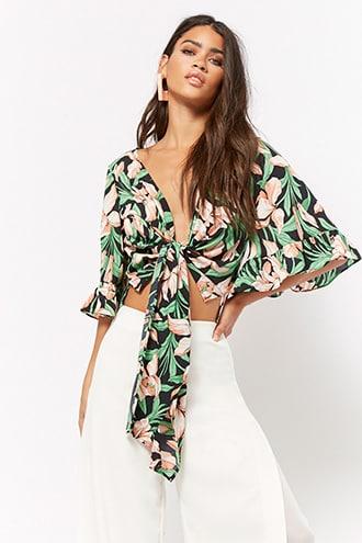 Forever21 Tie-front Bell Sleeve Top